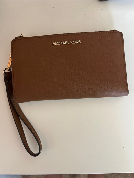 Michael Kors Handbags - Michael Kors Jet Set Travel Brown Large Double Zip Wristlet Wallet Leather